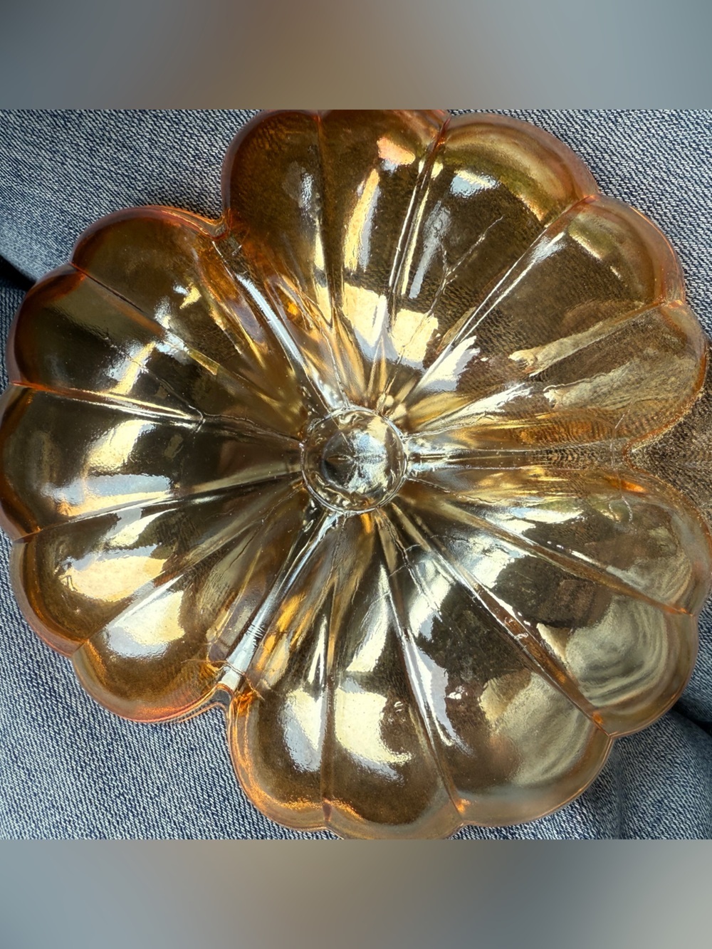 Amber Carnival Glass Flower Candy Dish Bowl - Decorative Serving Dish